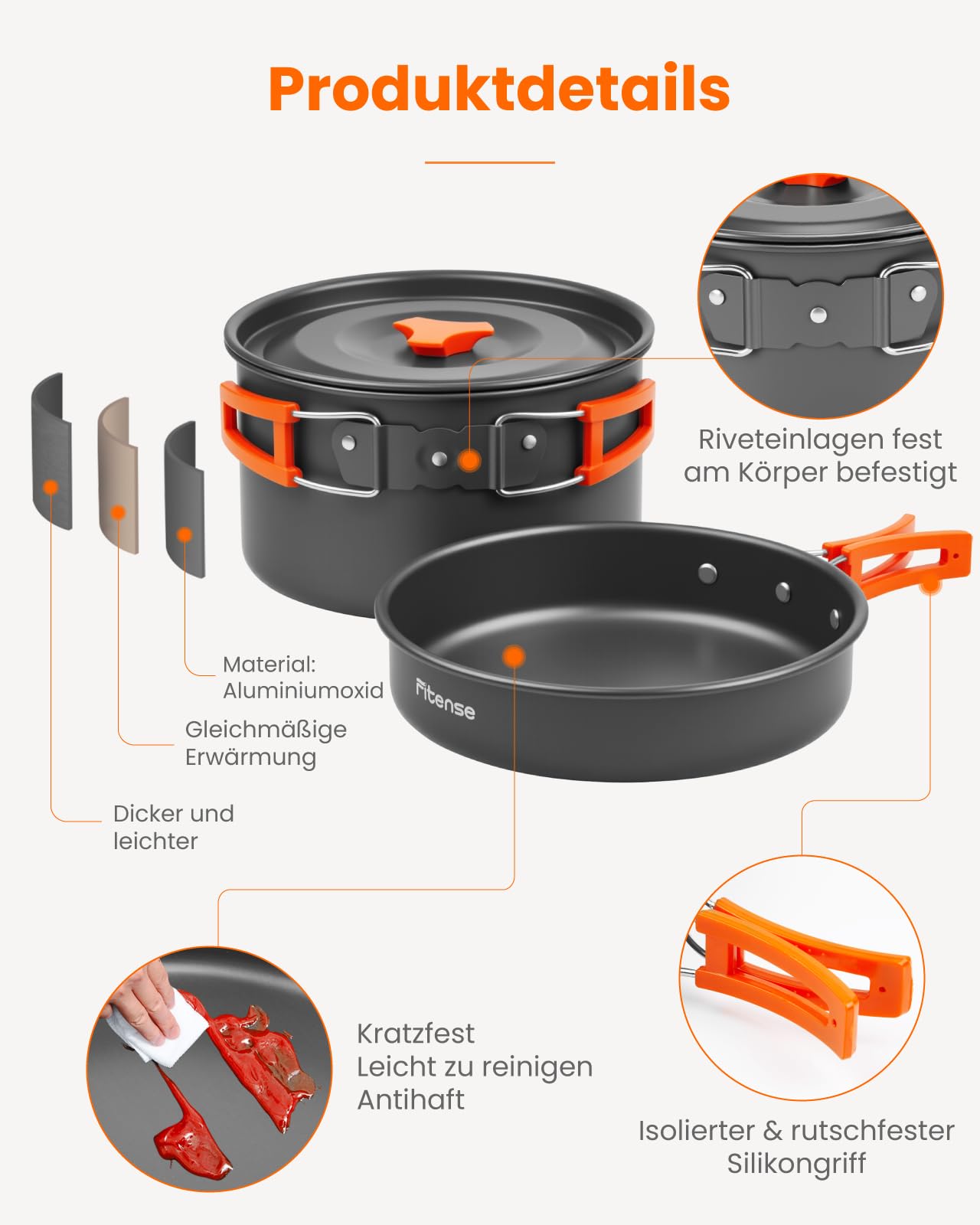 Fitense 21 teiliges Camping Kochgeschirr Set Outdoor Geschirr Set, Faltbare Camping Töpfe für 1–2 Personen, tragbares Camping-Zubehör für Rucksackreisen, Camping, Outdoor Kochen, Wandern und Picknick
