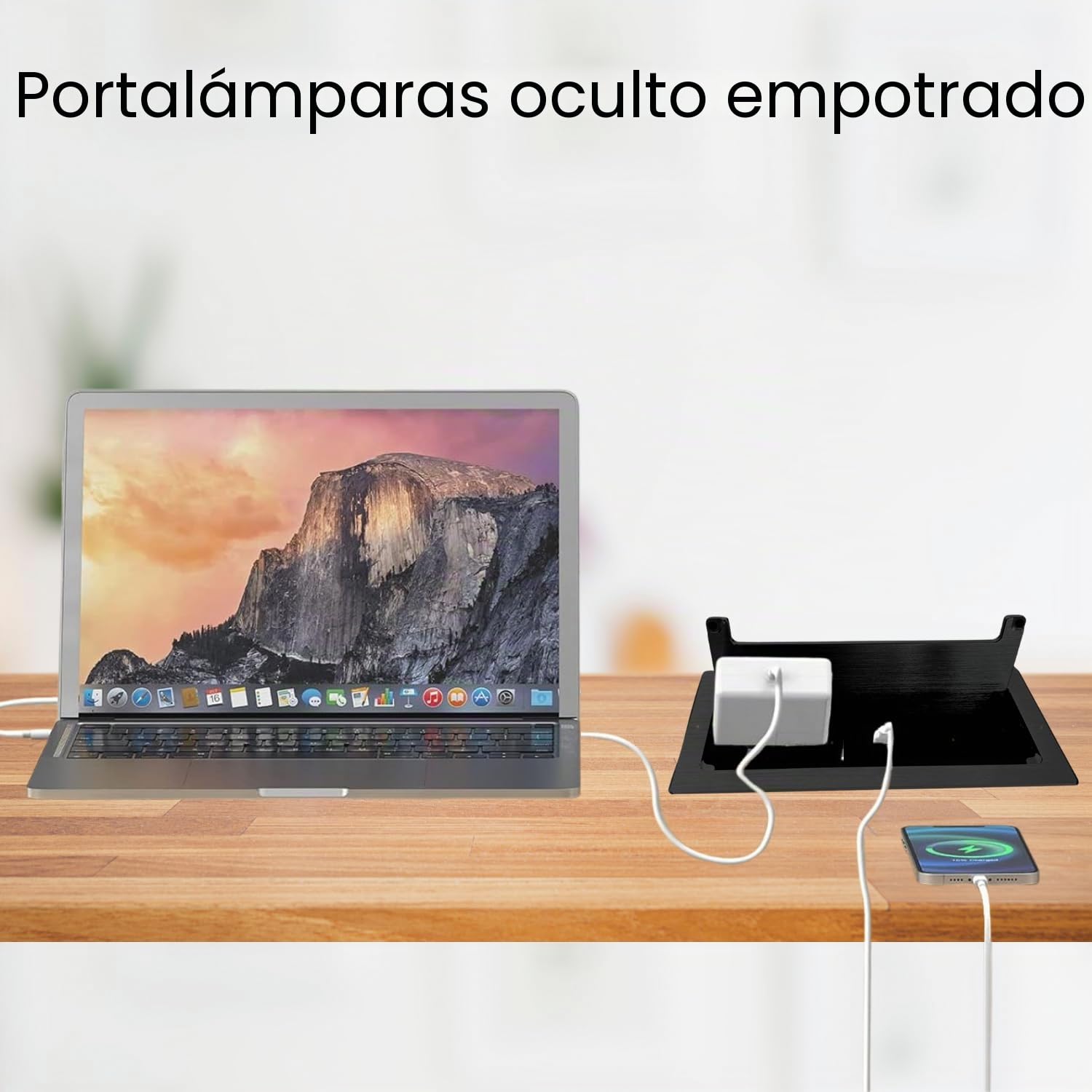 Regleta retráctil con 2 tomas Schuko + USB A+C de 10 W, HDMI, RJ45, cierre amortiguado, ideal para escritorios, cocinas y encimeras de trabajo de 3600 W, cable de 1,5 m, orificio de 253 x 117 mm