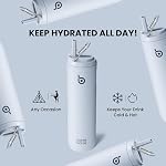 Bottle Bottle Eau isolée Bottle 24oz Bouteilles d'eau en acier inoxydable pour le sport Gym avec couvercle en paille et poignée Boutilles en métal sous vide à double paroi sans fuite BPA (bleu clair)