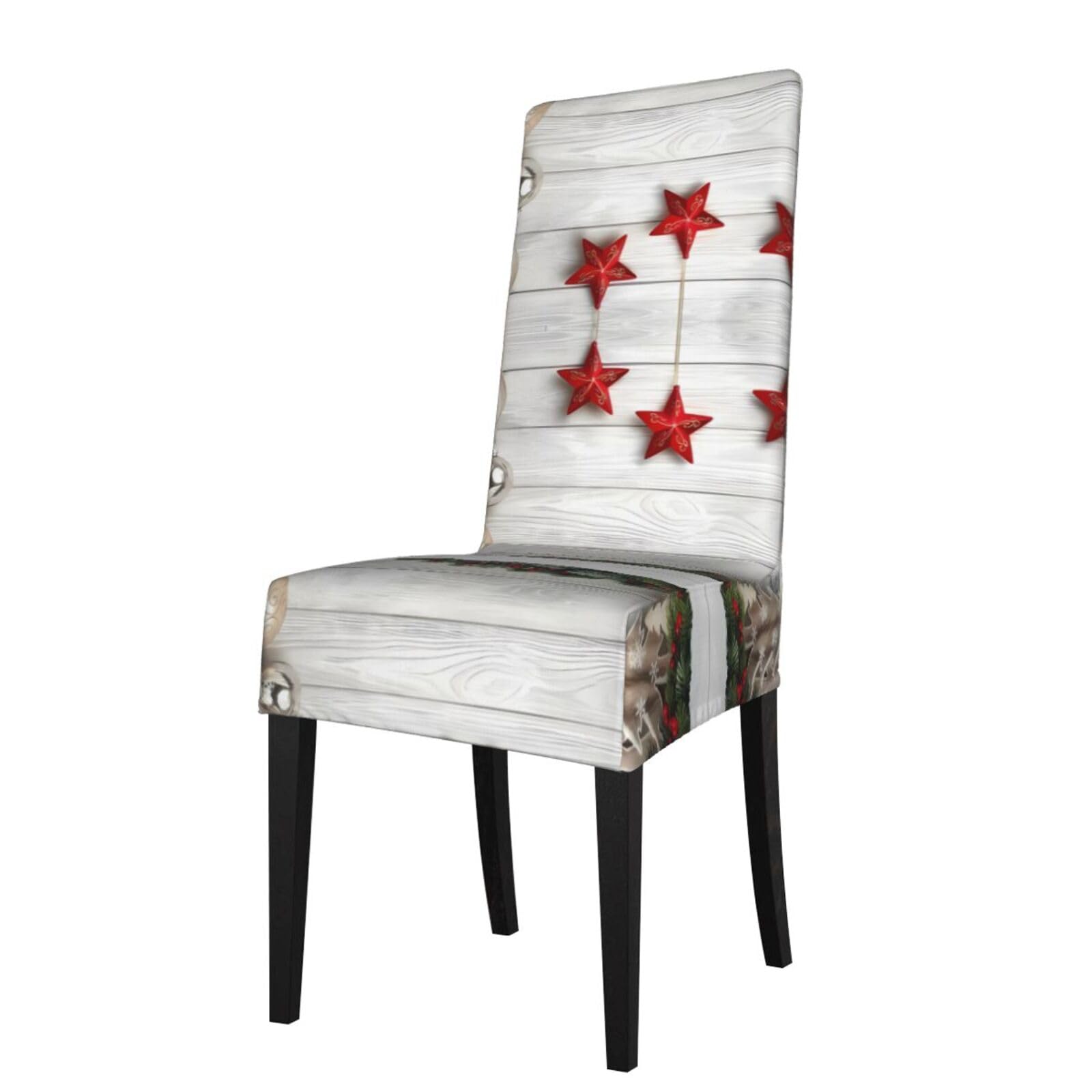 HJFCZH Christmas Tree and Bells Prints Dining Chair Throw Covers – Stretchable Polyester-Spandex Fabric for Elegant Home & Event Decor - Universal Fit & Easy Care