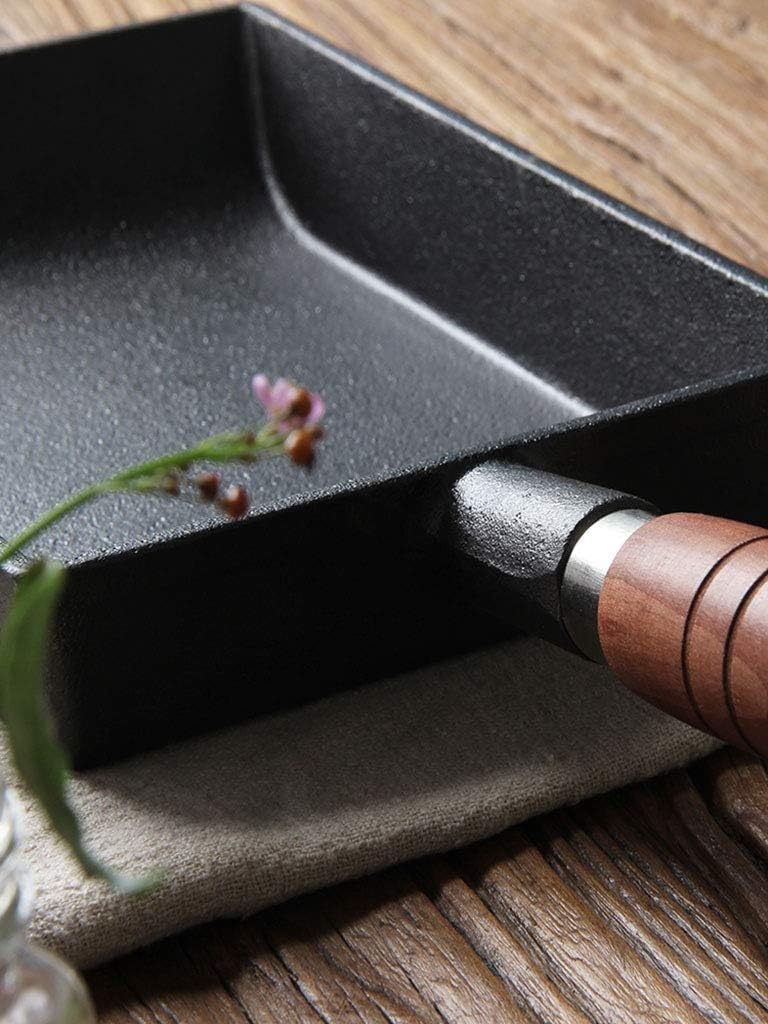Frying Pan Rectangular Nonstick Egg Frying Pan, Cast Iron Omelette Pan with Removeable Wooden Handle Pancake Pot Cooker Frying Pan