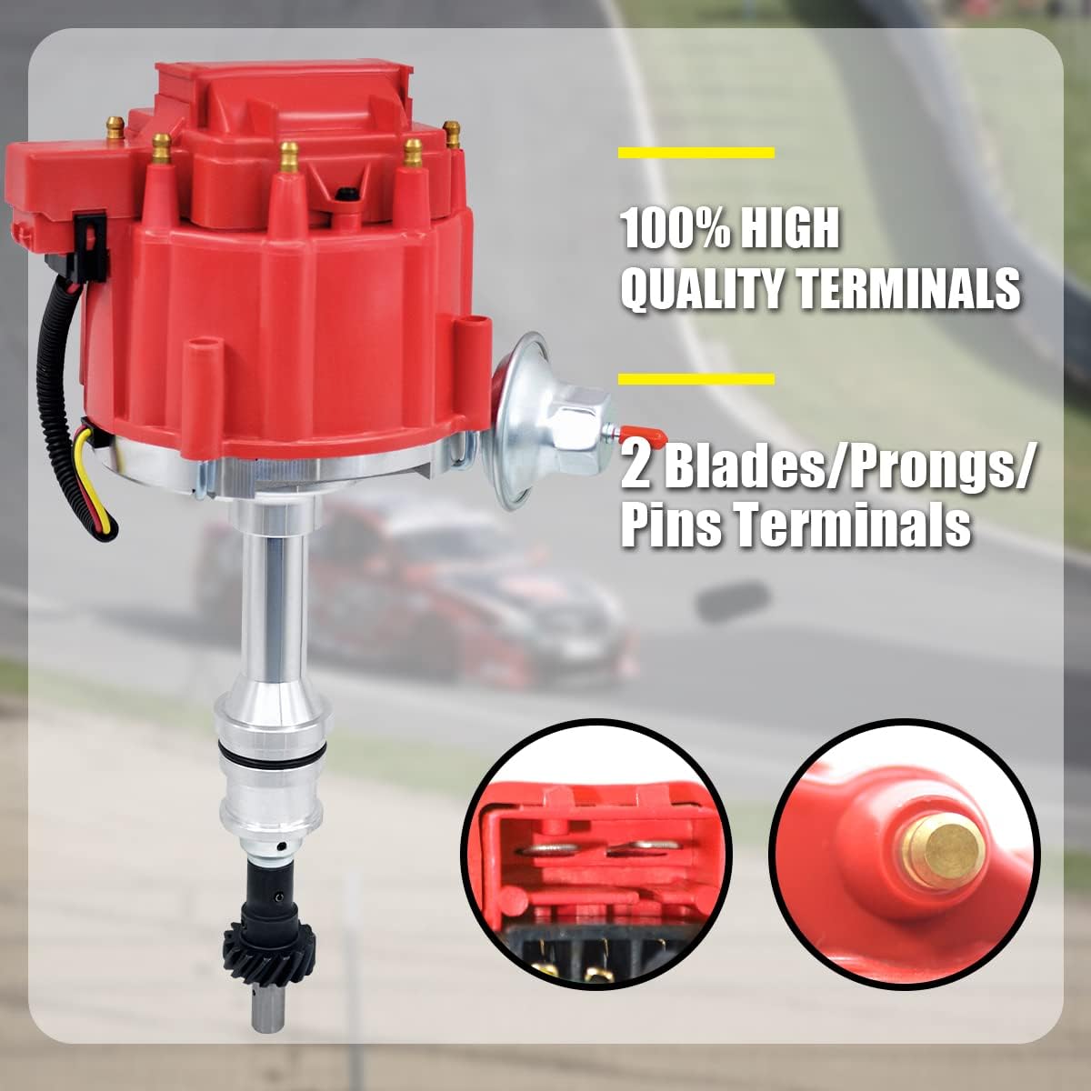 MAS Red Distributor with Cap Rotor & 8mm Spark Wires Set Compatible with Ford 429 351C 351M 400 460 HEI 65000 Volt Replacement for PE332U JM6506BL 351CBLHEI0