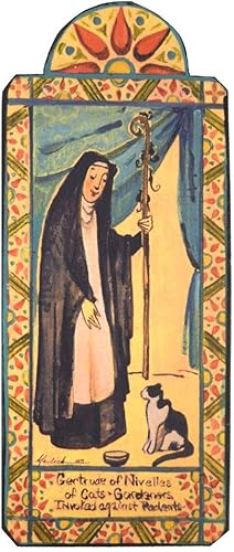 Miniatura 2 de Modern Artisans Saint Gertrude - Placa Retablo hecha a mano, patrón de los gatos, 3.25 x 7.75 pulgadas