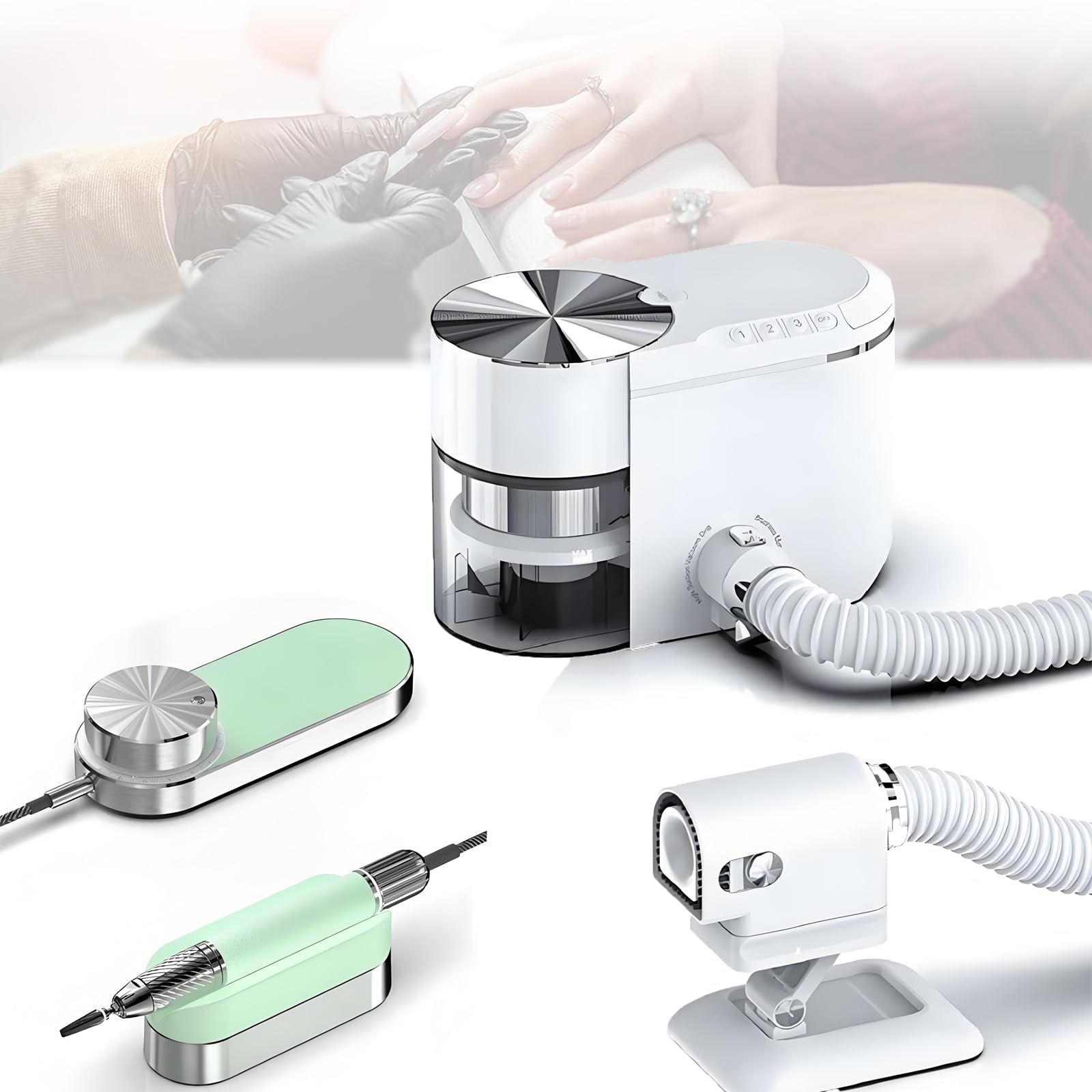 Aspirapolvere Professionale per Nail Art, Kit Trapano Elettrico per Unghie e aspirapolvere, Potenza di aspirazione Reale 200W, Silenzioso, per Centri estetici ed estetiste, Colore