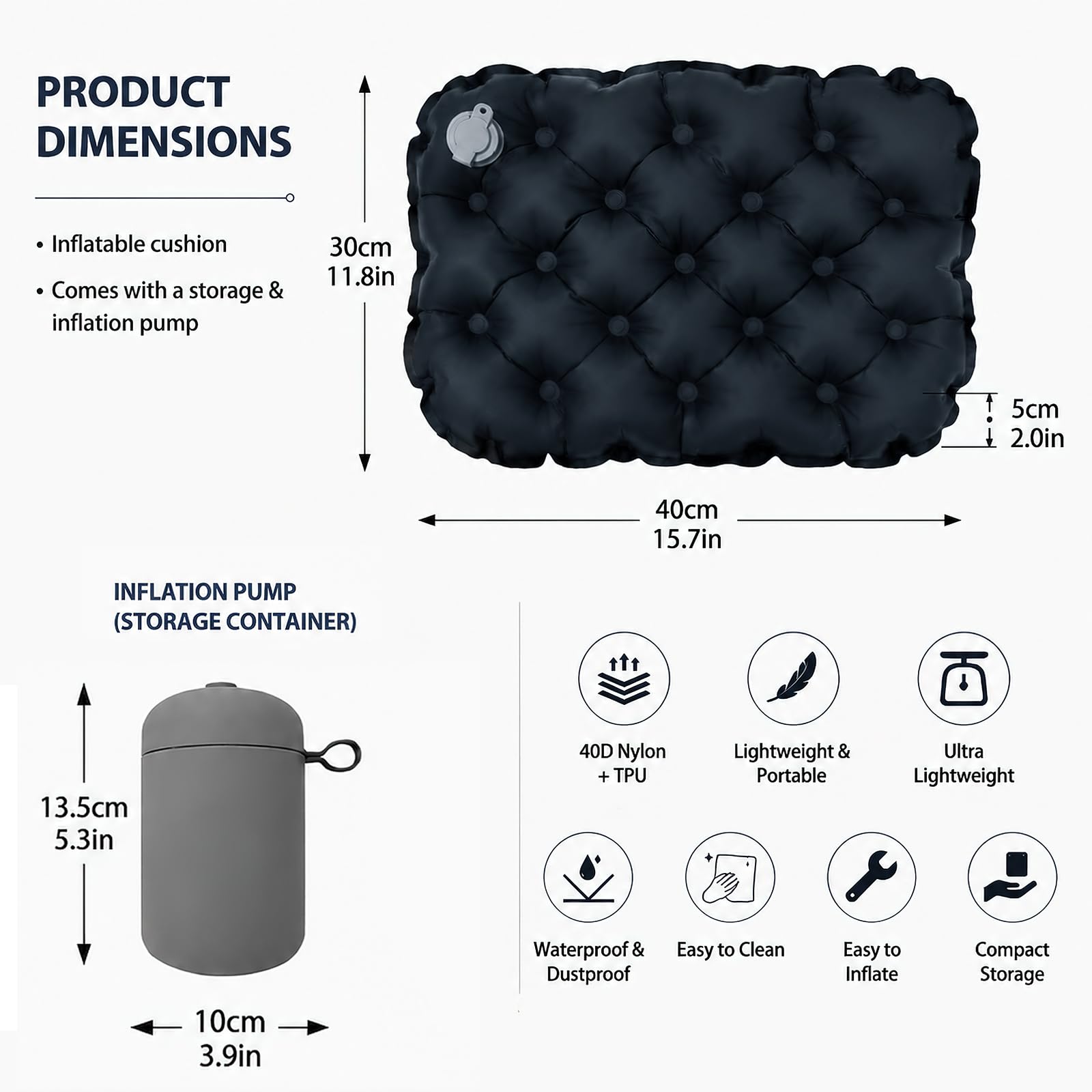 Cojines de Asiento Inflables Impermeables para Camping 40x32cm Portátil Hinchable