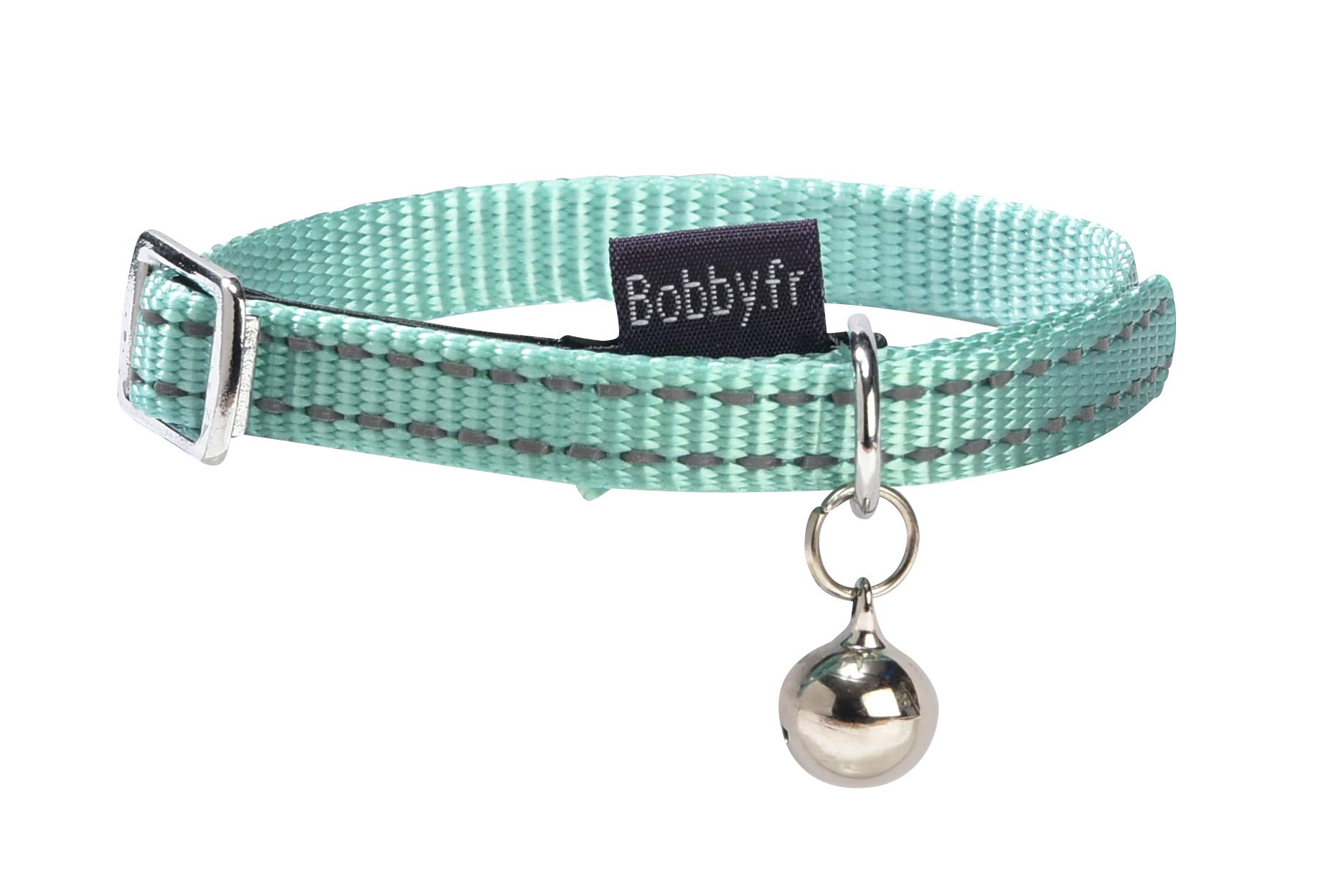 Bobby Canifrance, Safe, Coloured Nylon Cat Collar, Resistant, Anti-Choke, Reflective, Adjustable, Turquoise, 30 x 1 cm