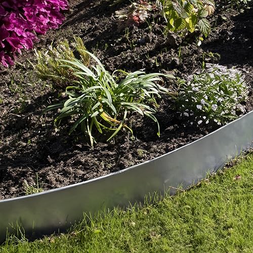 Meister Rasenkante - 5 Stk - 1 m lang - 13 cm hoch - Verzinkter Stahl - Einfache Steckmontage - Formbar und langlebig, Ideal zur Beetbegrenzung und Wurzelsperre, Beeteinfassung, Beetumrandung, 9957600
