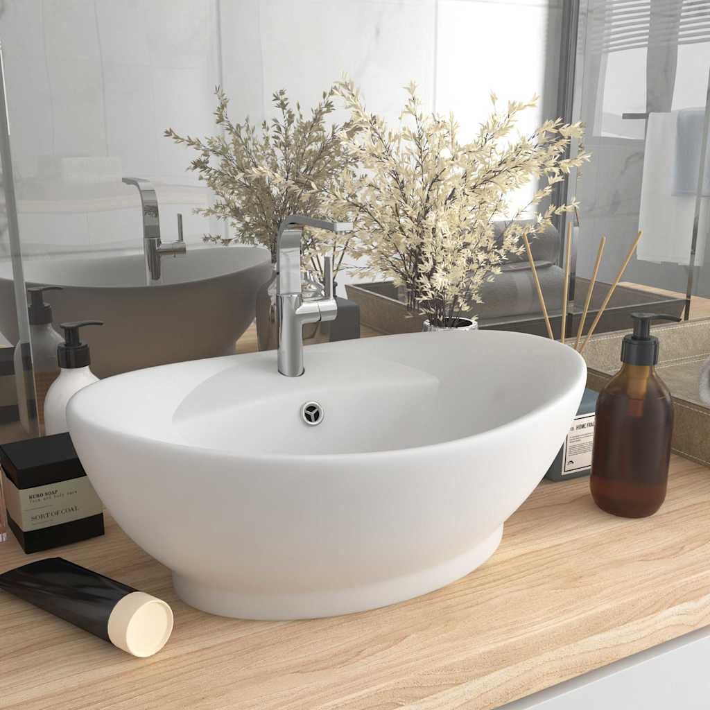 Ovale Waschbecken Überlauf Matt-Weiß 58,5x39 cm Keramik