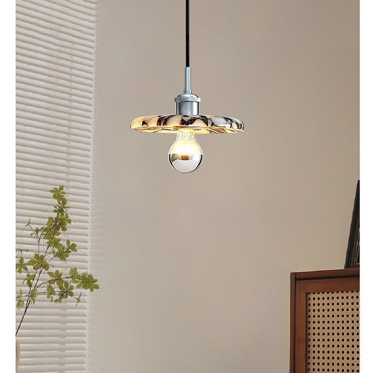 Lampada a sospensione in marmo naturale in stile spagnolo a in pietra di metà secolo Lampadario a testa singola Plafoniera con venature lucidate a mano(30cm)