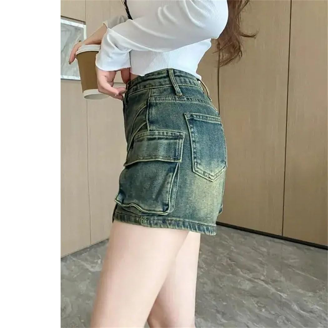 Gonna corta da donna irregolare in denim, estiva, a vita alta, aderente, avvolgente