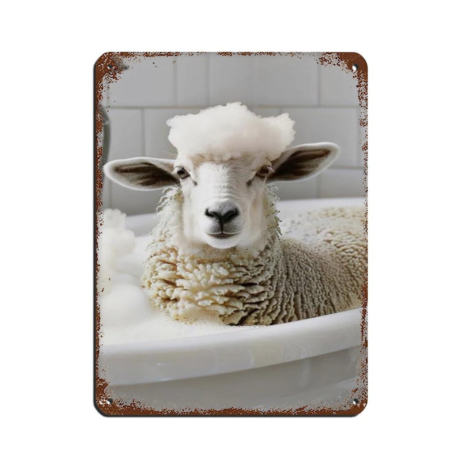 Funny Sheep in Bathtub Art Retro Poster Metal Tin Sign Chic Art Retro Iron Painting Bar People Cave Cafe Family Garage Poster Wall Decoration 12x16inch(30x40cm)