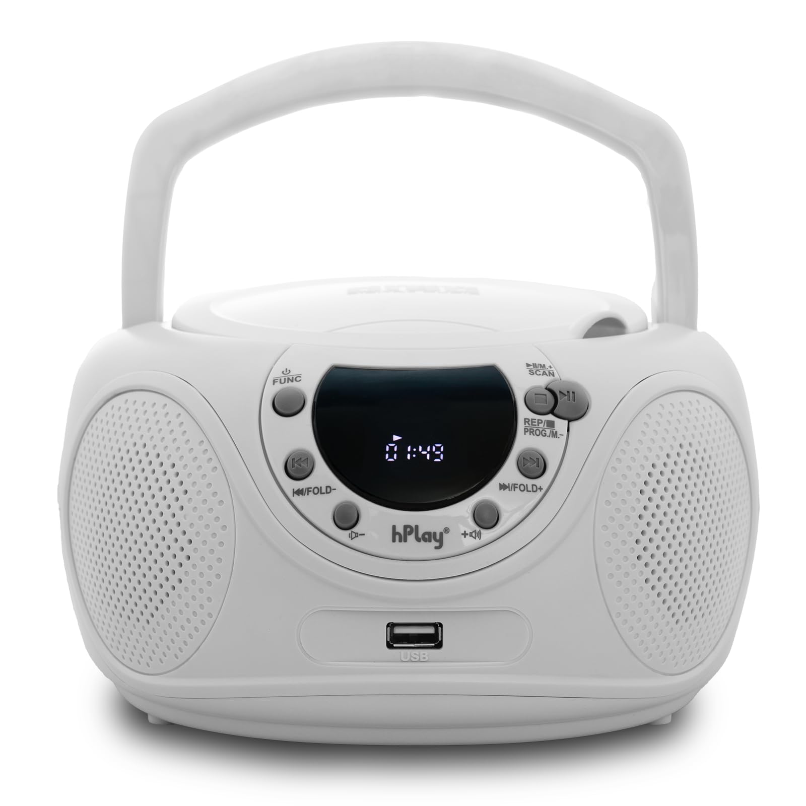hPlay P16 Portable CD Player Boombox with Bluetooth, White | CD/CD-R/MP3-CD, FM Digital Radio, USB/MP3 Playback, Aux-In & Headphone Jack, AC/Battery Powered-image-28