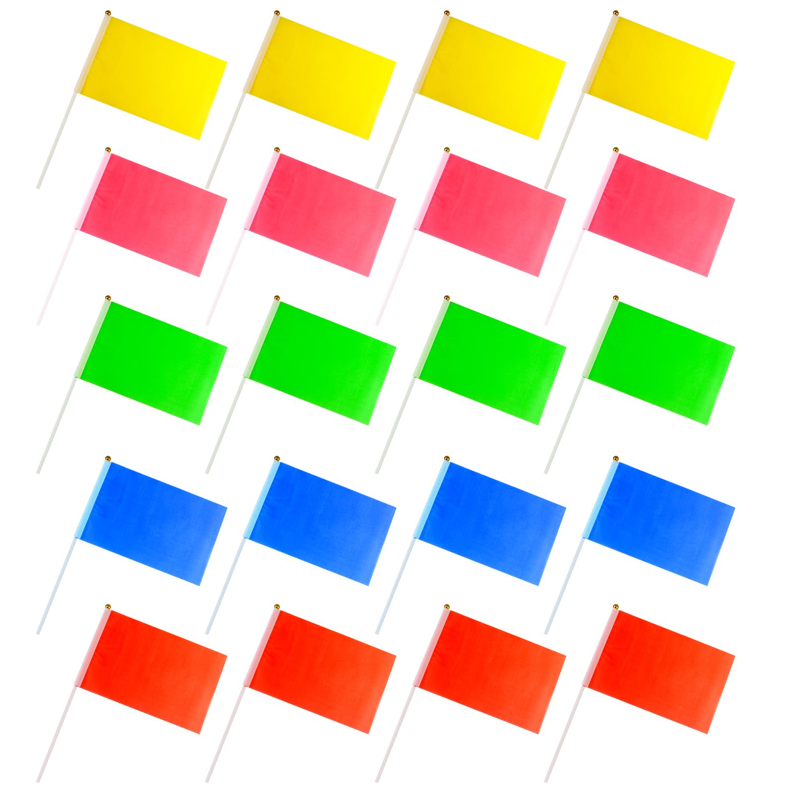 Anley gele minivlag 12-pack - in de hand gehouden kleine miniatuur effen gele lege vlaggen op stok - lichtbestendige en levendige kleuren - 5 x 8 inch met stevige paal en speertop