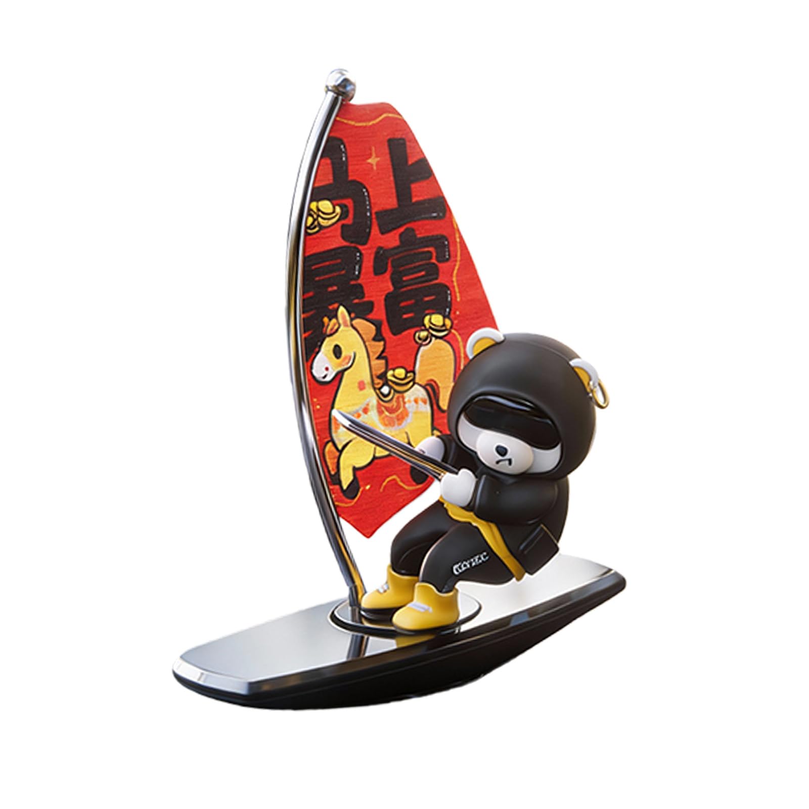 Msioytog Adorable Swinging Surfing Bear Auto Accessory Rotates with Vehicle Motion Perfect for Dashboard Decoration ABS Construction Unique Rotating Motion Surfing Bear Decoration