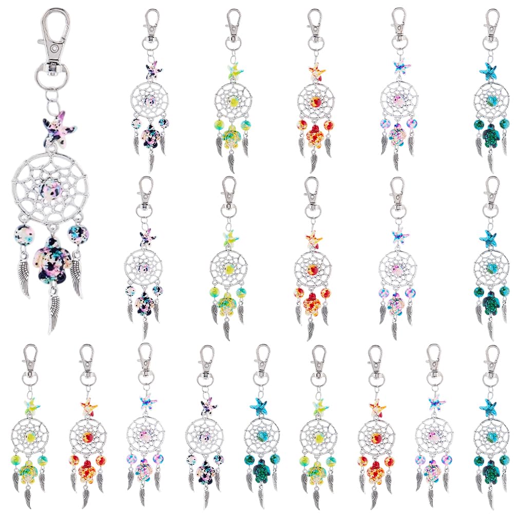Porte-clés attrape-rêves étoile de mer et plumes turquoise : ne perdez plus vos clés en voyage