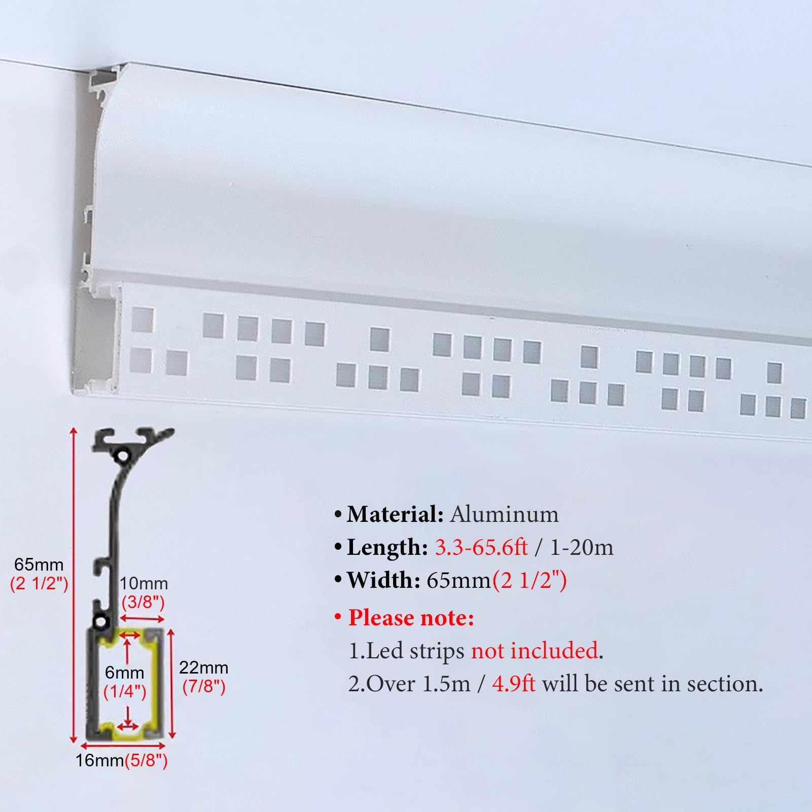 Profili per Strisce LED Diffusore LED per Modanatura a Corona per Strisce LED, Canale per Modanatura a Soffitto con Striscia in Alluminio Cava, Fessura Flessibile per Battiscopa(11m/36ft)