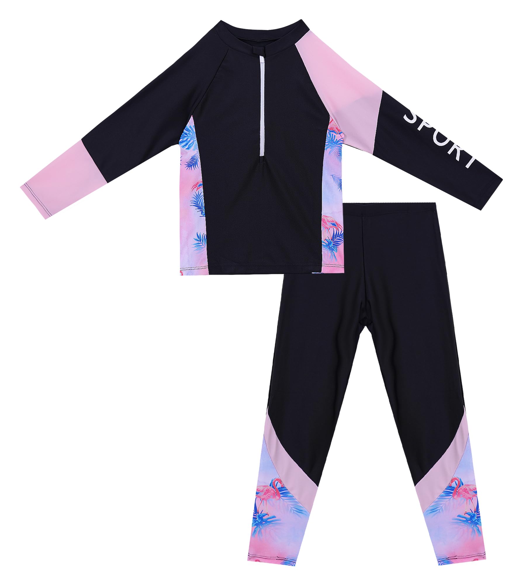 SEAUR Ensemble Rash Guard Fille 3-12 Ans Protection Solaire Maillot de Bain Anti-UV 2 Pièces Haut Manches Longues + Pantalon