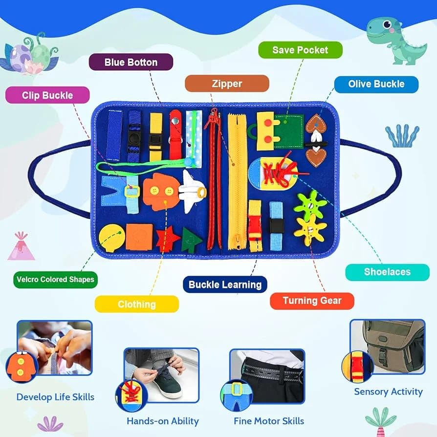 Image of Busy Binder & Busy Book for Toddlers Toys - Montessori ABCD Toys Travel Essentials Made of Soft Felted Wool for 1-4 Year Old Boys Educational Games - Preschool Learning (Blue Play Book)