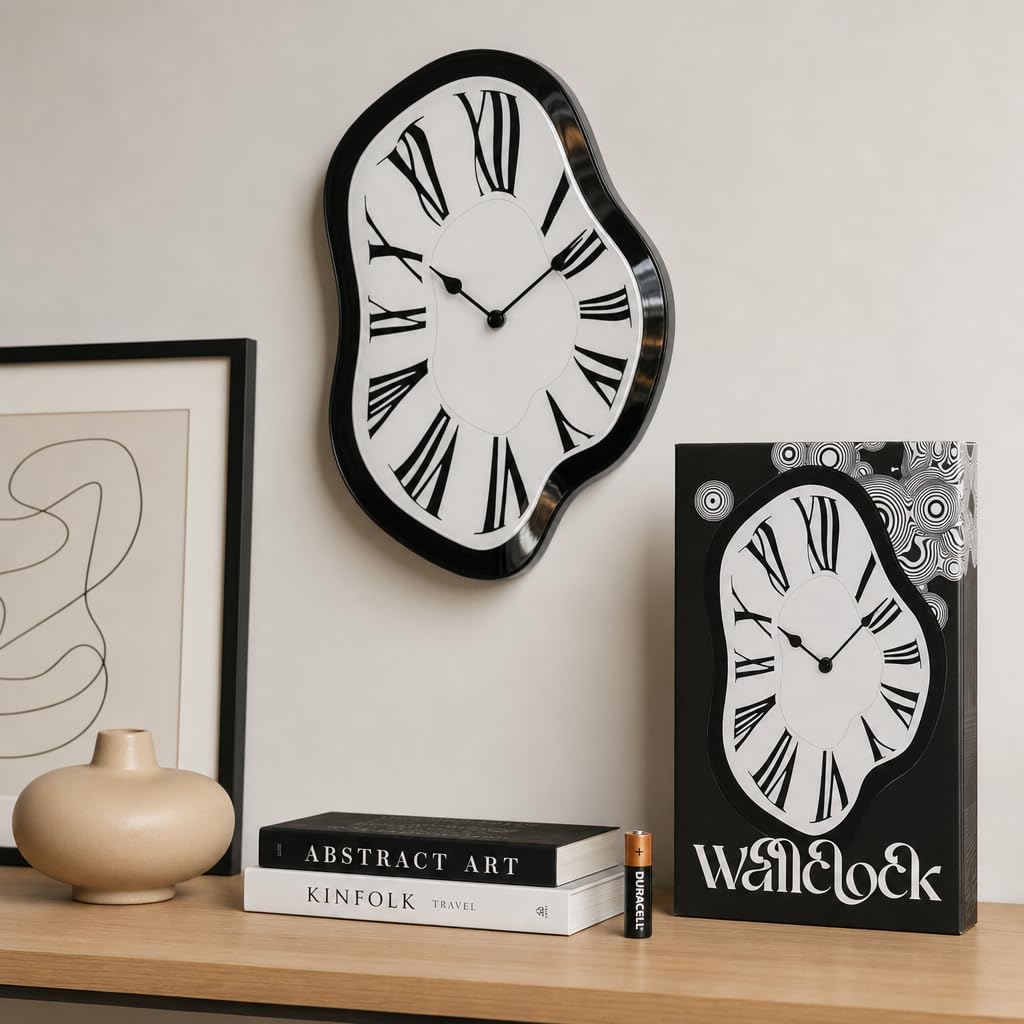MIJOMA Orologio da Parete a Tempo che Si Scioglie – Design Surreale, in Vetro, 22 x 33 cm – Orologio da Parete Stile Creativo Dali, Orologio al Quarzo Silenzioso per Soggiorno, Ufficio e Stanza