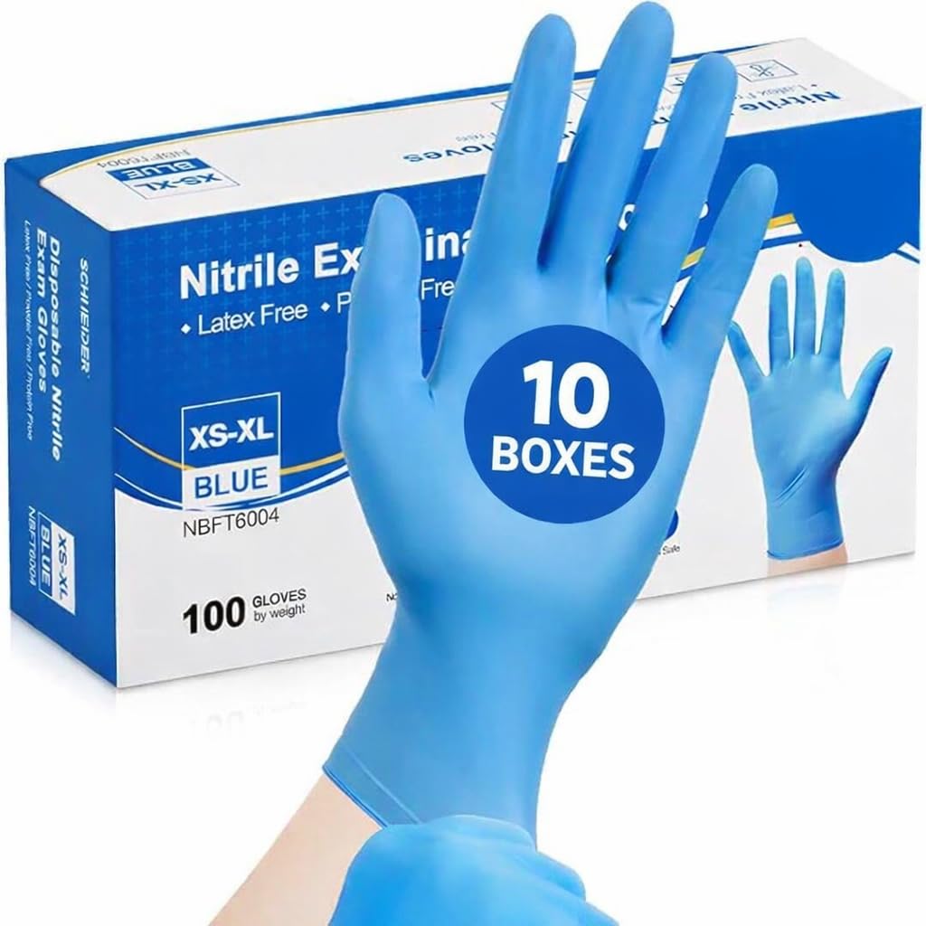 Lot de 1 000 gants d'examen jetables en nitrile - Multifonctions - Mécanique, industriel, beauté et beauté - Sans poudre - Bleu - Taille S