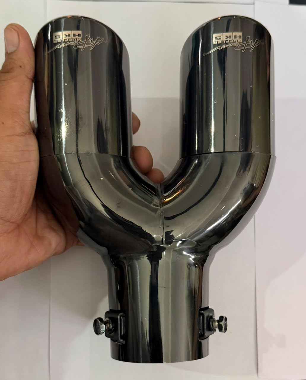 Black -Stainless STEEL HKS DUAL Stra-ight Round Only TIP, SS Muf-fler Silencer Muf-fler Tip Car Ex-haust (HKS DUAL TIP Stra-ight SS) Universal All Car 1PC-image-6