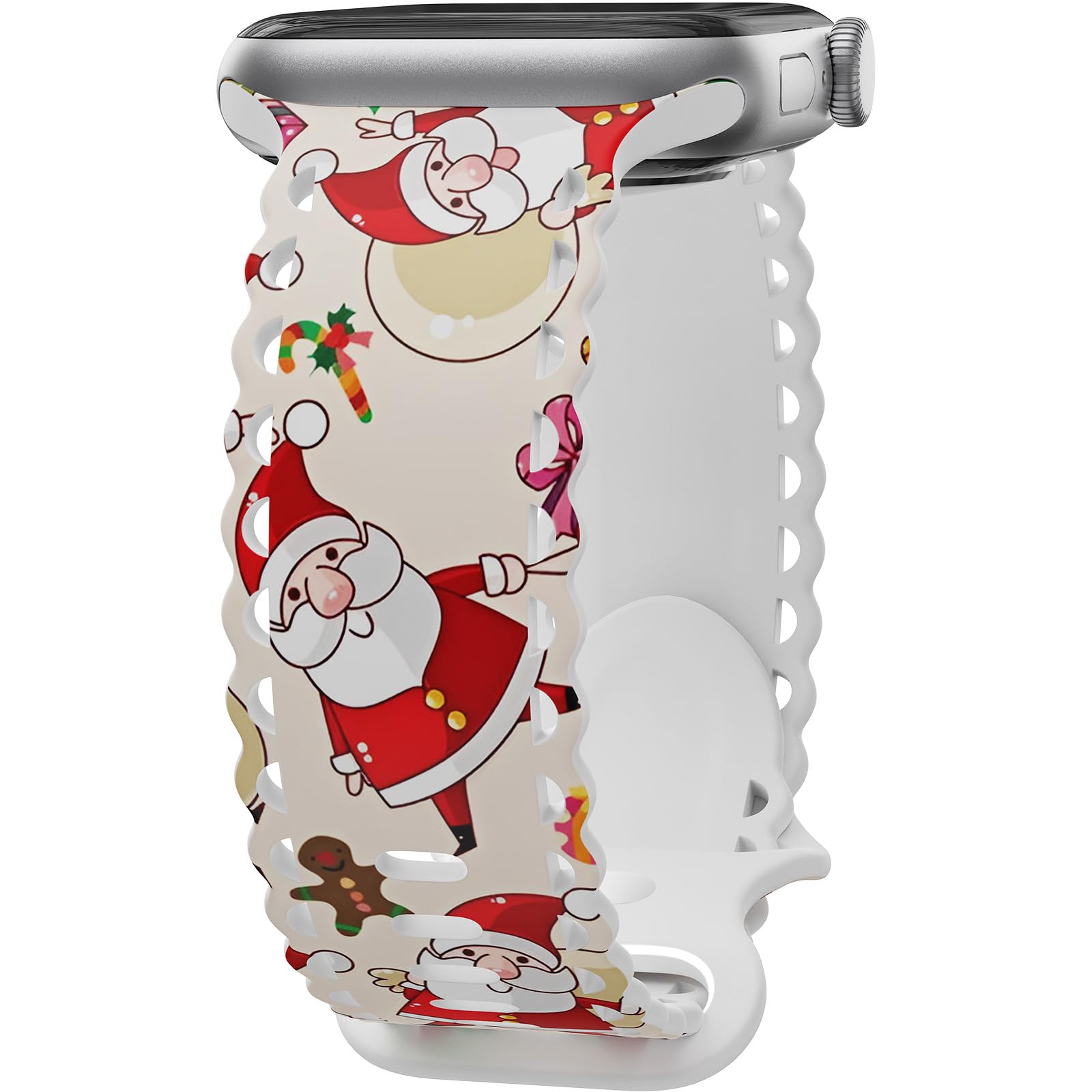 Compatible with Apple Watch Band 41mm 40mm 38mm 49mm 45mm 44mm 42mm Women, Christmas Hollow Soft Silicone Sports Strap For iWatch Ultra SE Series 10 9 8 7 6 5 4 3 2, Santa-42