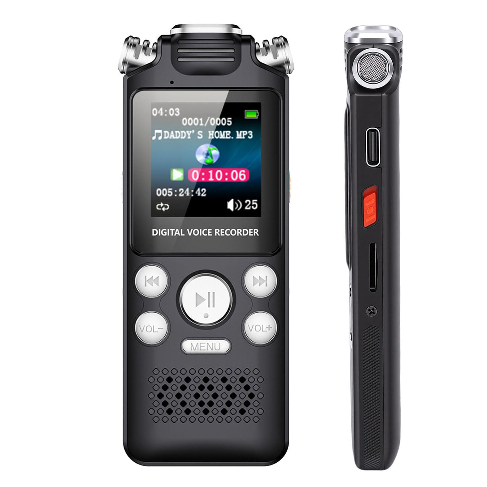 Cryfokt Grabadora de Voz Digital con Reproducción, Grabadora Activada por Voz con Reducción de Ruido y Reproductor MP3 for Clases, Reuniones, Entrevistas (16GB)