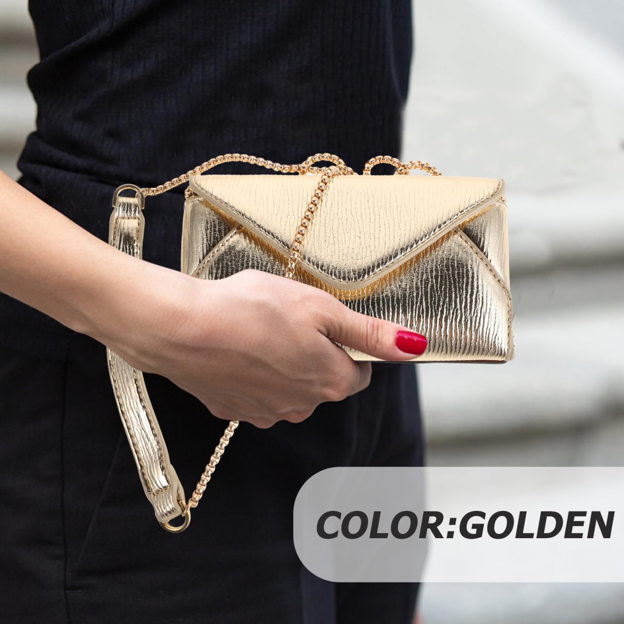 Healvian Pochette Soirée Femme Métallisée Sac Mariage Élégant Avec Chaîne | Mini Sac À Main Chic Pour Cocktail Et Cérémonie,Pochette Élégante Légère Avec Bandoulière Chaîne, Idéal Femme Invitée Mariage