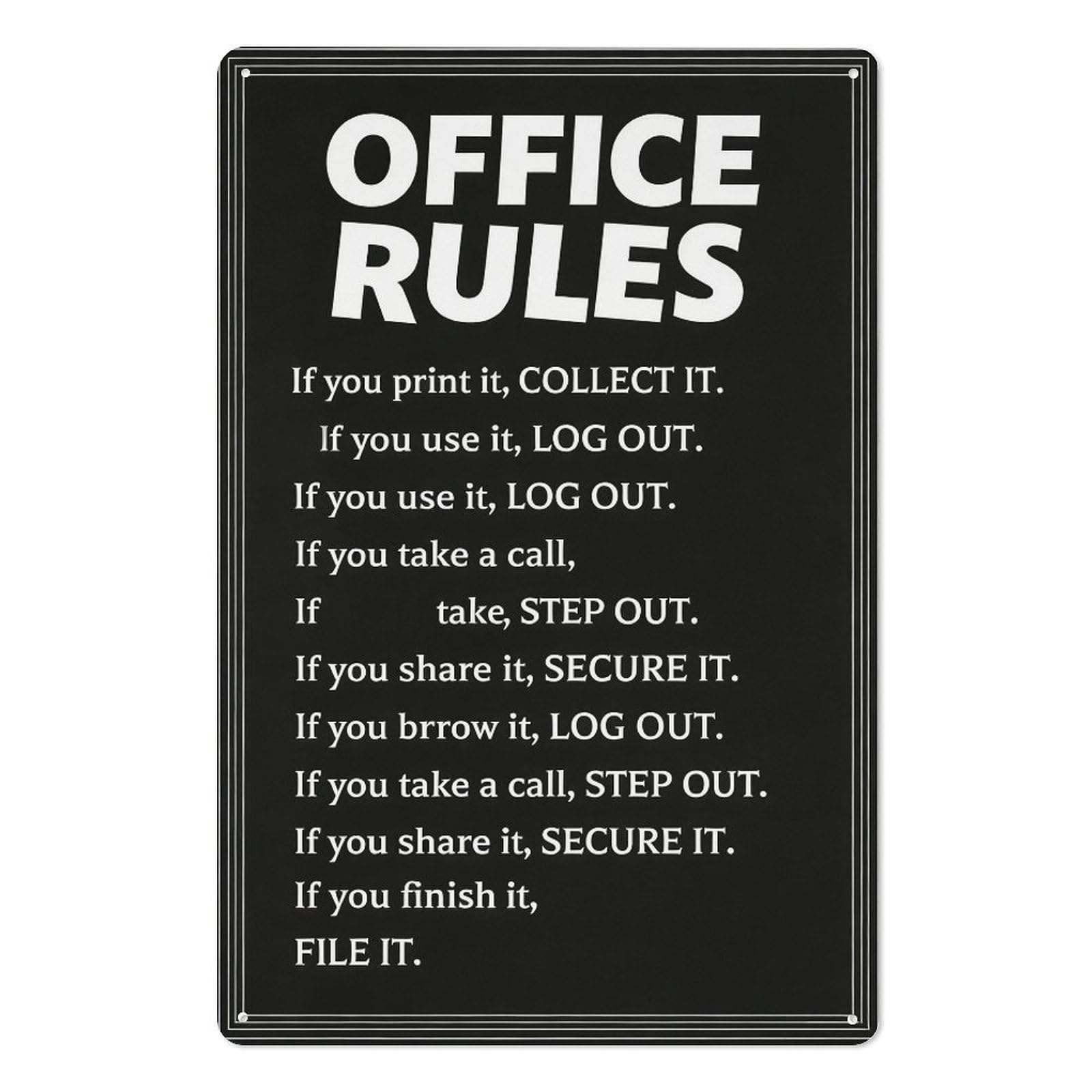 peiyeety Office Rules – 8x12 Inch Metal Tin Sign, Black & White Wall Decor, Professional Workspace Plaque, Clear Guidelines Modern Office