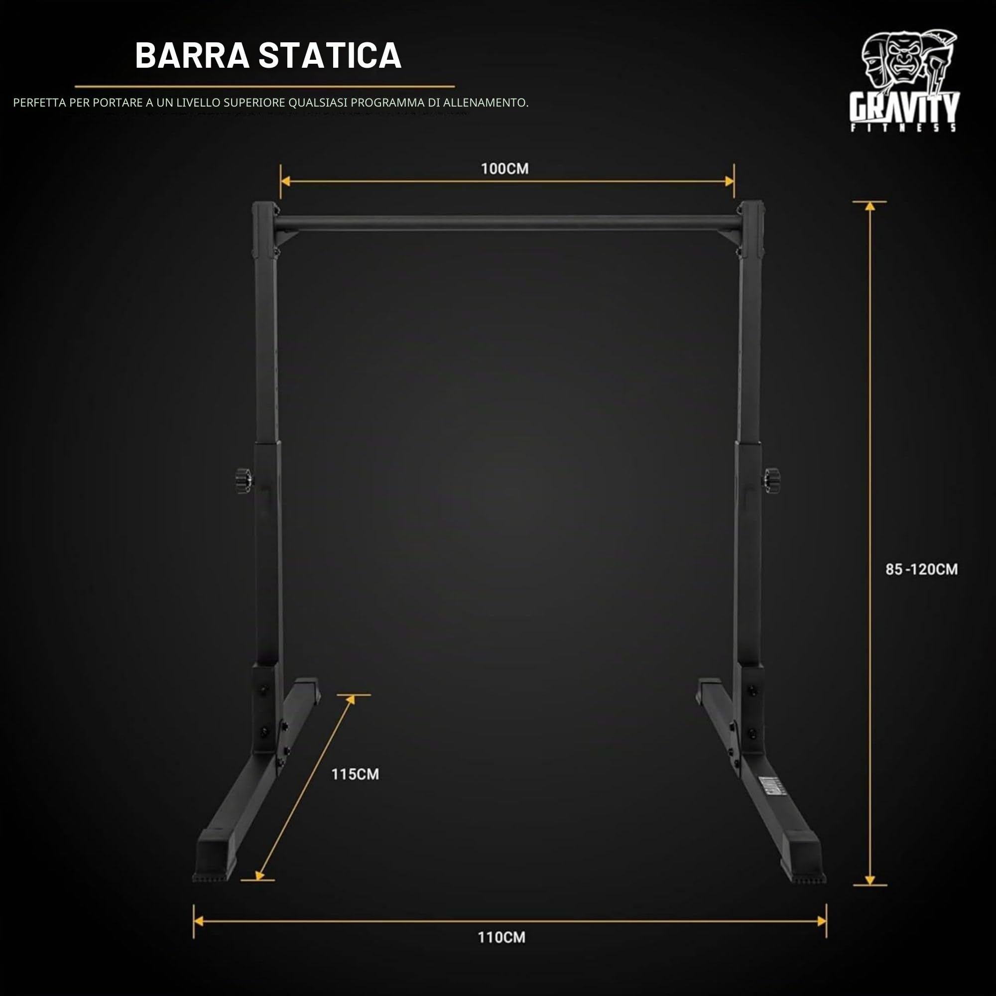 Gravity Fitness Calisthenics - Barra statica per allenamento della forza in casa, altezza regolabile, con piedini antiscivolo, impugnatura verniciata a polvere per allenamenti di peso corporeo e