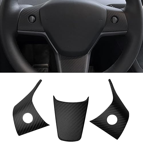 Miniatura 1 de Tesla - Funda de fibra de carbono real para volante, 3 piezas para modelos 2017-2023 3 y Y, 3K Toray Dry fibra de carbono, accesorios interiores