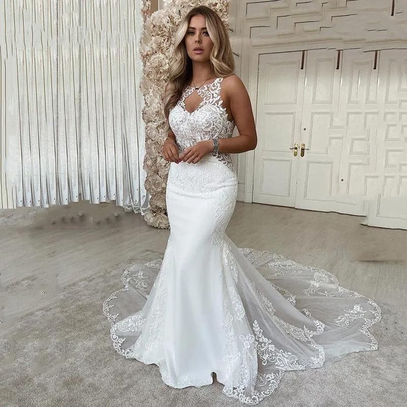 Laces Applique Tulle Wedding Dresses for Bride Bodycon Backless Long Boho Bridal Dress Mermaid with Train2
