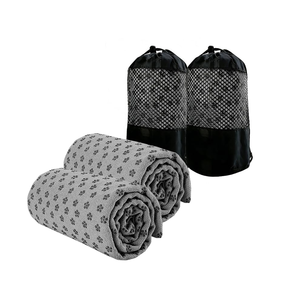 Oaygat 2 Packs Yoga Mat Towel Non-Slip Sweat Absorbent Quick-Drying Breathable Towel with Mesh Bag for Hot Yoga Pilates and Gym Exercise