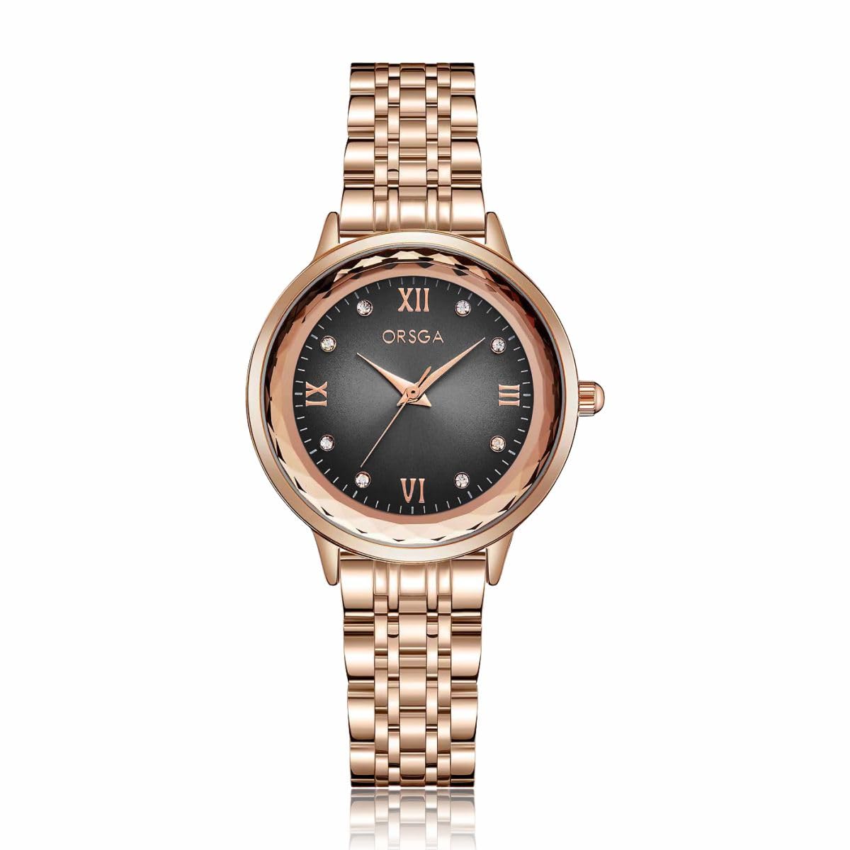 ORSGAStainless Steel Onyx Women Watch Analog Latest Stylish Wrist Watch, Gift For Women, Birthday Gift, Anniversary (Black), Band Color:Rose Gold