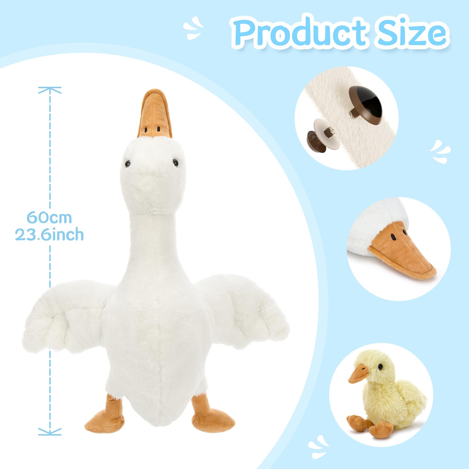 MorisMos riesen Gans Kuscheltier XXL mit 3 Babys im Bauch, 60cm lang groß Plüsch Ente Stofftier Plüschtier, Gänse gooseteddy Geburtstag Weihnachten Geschenk Kinder