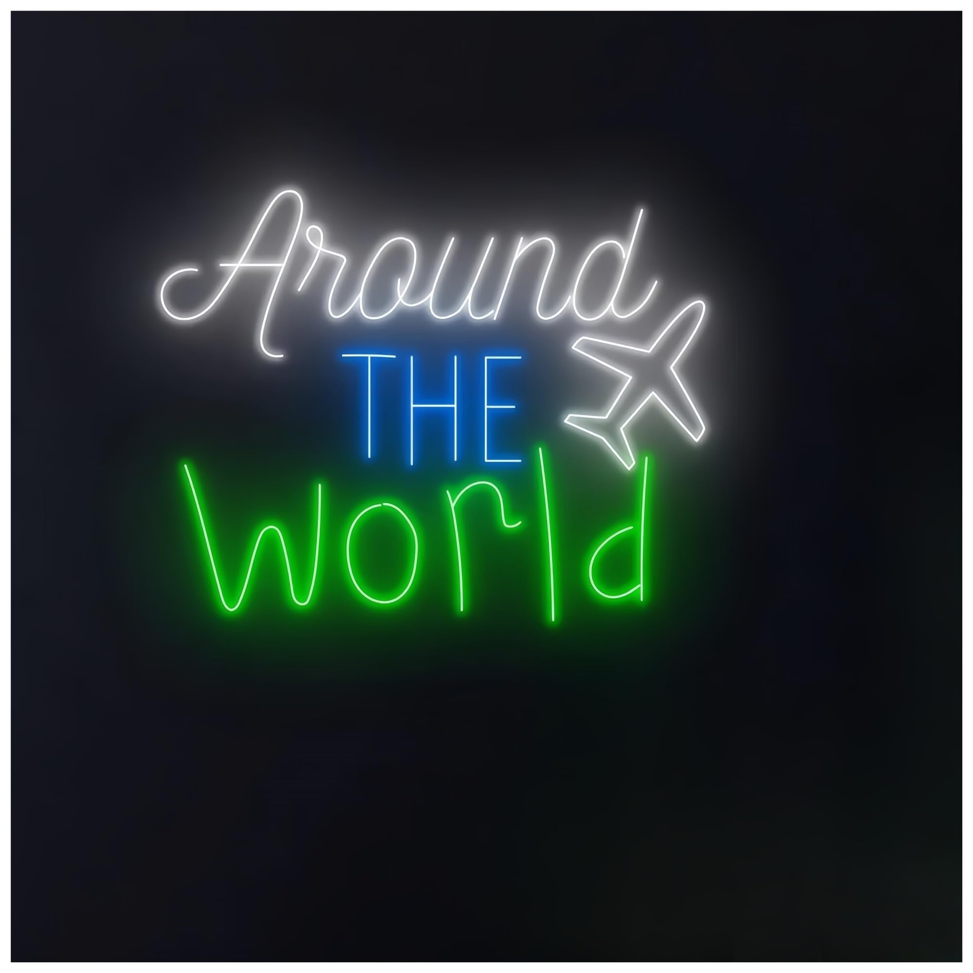 SHOUXI Sign Lamp Around The World Neon Sign, Airplane Text Travel Agency Decor(60cm)