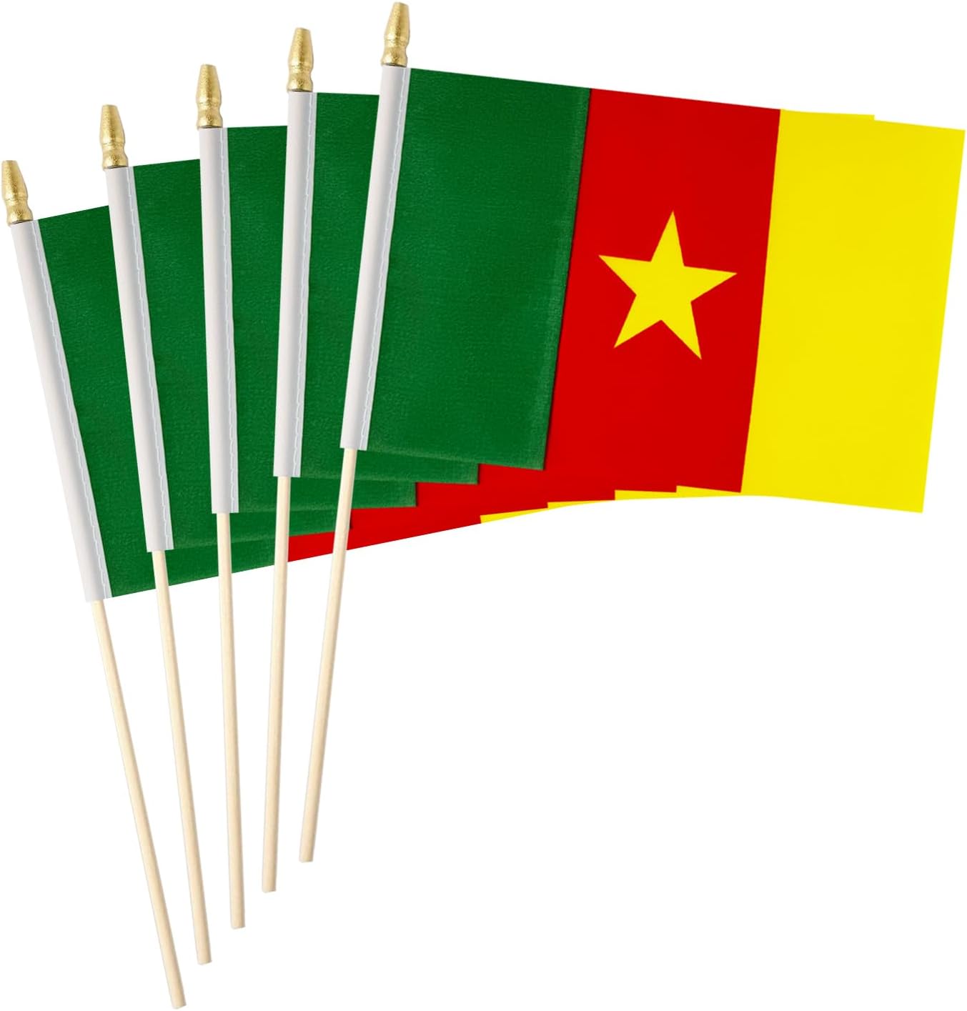 5 Pack Cameroon Small Mini Wood Hand Held Stick Flag,Suitable For Various Holiday Parties, World Cup, National Day, And National Flag Day.
