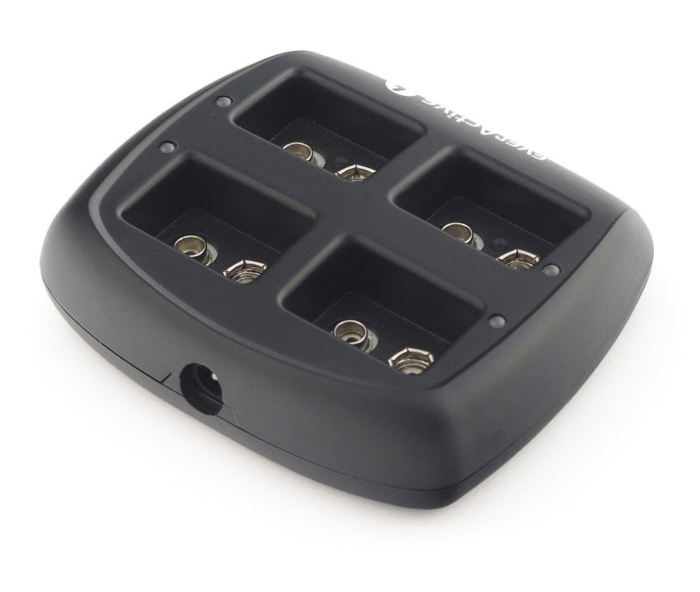 everActive ładowarka do 4 akumulatorów 9 V, szybkie ładowanie – zestaw akumulatorów, w pełni automatyczny, wskaźnik stanu LED do 8,4 V Ni-MH, model: NC-109