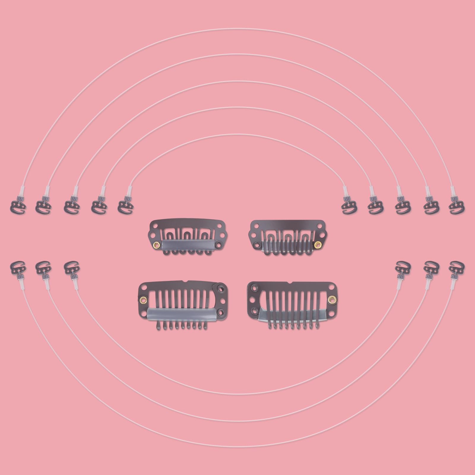 WENNALIFE Dark Brown Invisible Elastic Wire for Halo Hair Extensions 3 Dark Brown Adjustable Fish Line 7 Inch 8 Inch and 10 Inch with 2 Dark Brown Stainless Steel Clips