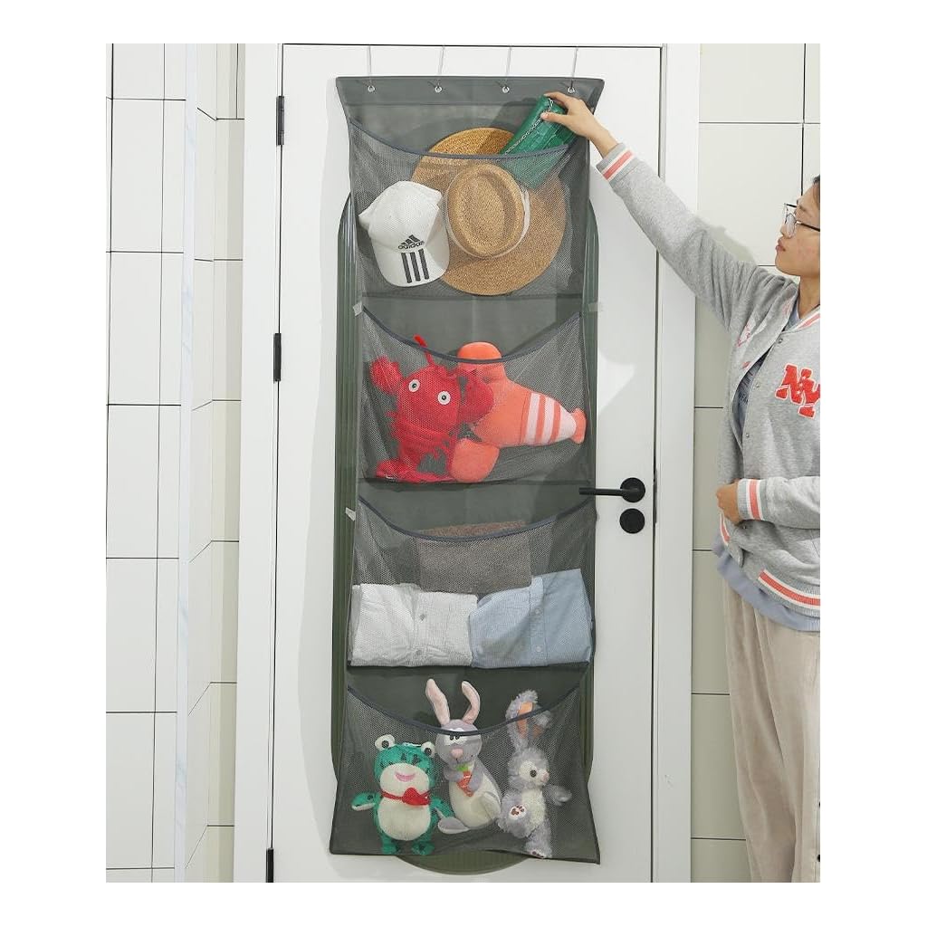 Hanging Closet Door Organizer - 4 Shelves & 4 Large Pockets for Baby Essentials Girls Dorm Storage Stuffed Animal Toy Organizer
