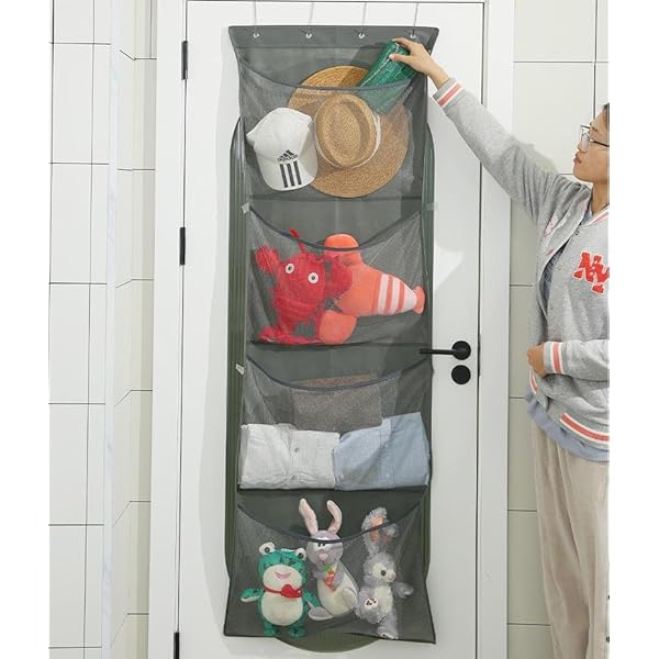 Hanging Closet Door Organizer – 4 Shelves & 4 Large Pockets for Baby Essentials Girls Dorm Storage Stuffed Animal Toy Organizer