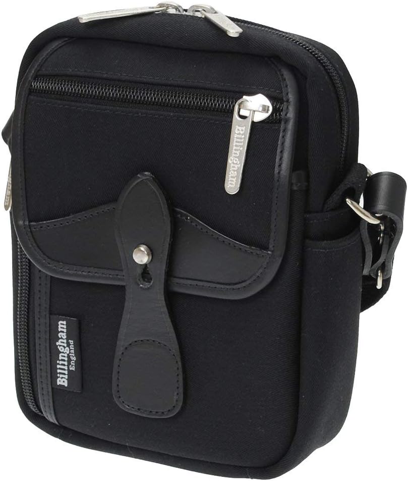 Billingham Compact Black Canvas Pouch with Black Leather Trim
