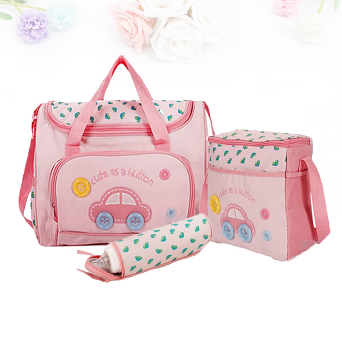 UPKOCH Wickeltaschen Satz 4-in-1 mit Großem Fassungsvermögen Rosa | Oxford Gewebe, Pvc Futter, Verstellbarer Schultergurt, Satz mit Großer Tasche, Kleiner Tasche, Flasche