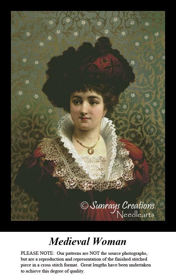 Vintage Cross Stitch Pattern | Medieval Woman (Pattern Only, You Provide The Floss and Fabric)