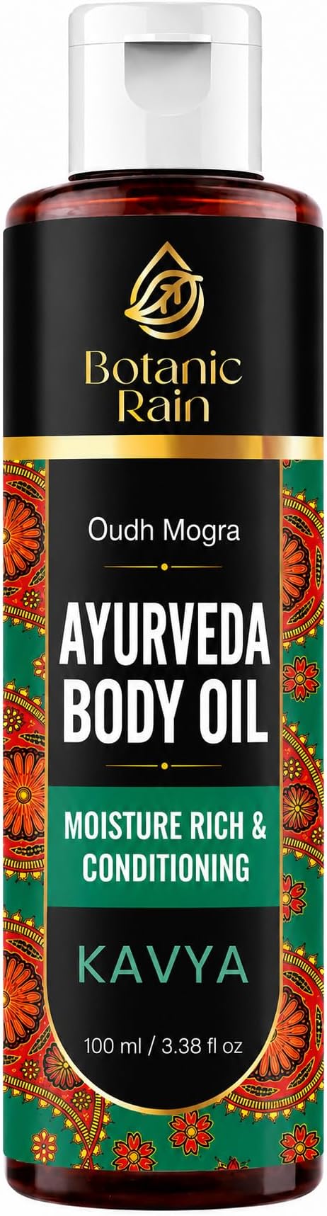 Organic Body Oil with Oudh & Mogra, Moisturizing & Hydrating Body Oil For Women & Men, Aromatic After Shower Oil Ayurveda, Natural, Vegan, Cruelty Free - 100 ml
