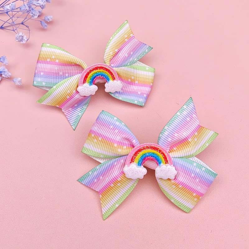 Moño de cabello con clip rainbow grosgrain para niñas miniatura 2