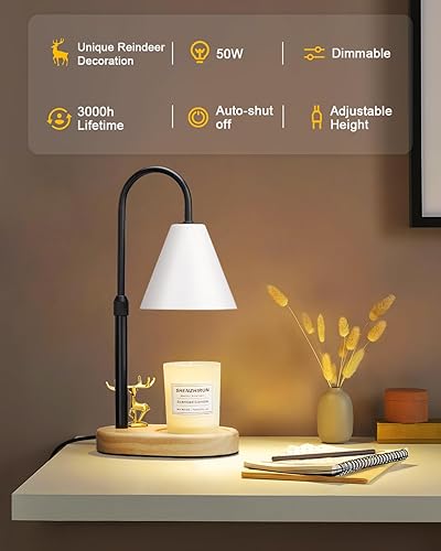 Miniatura 5 de OAK LEAF Lámpara calentadora de velas regulable con 2 bombillas, derretidor eléctrico de velas con temporizador, lámpara de vela de fragancia
