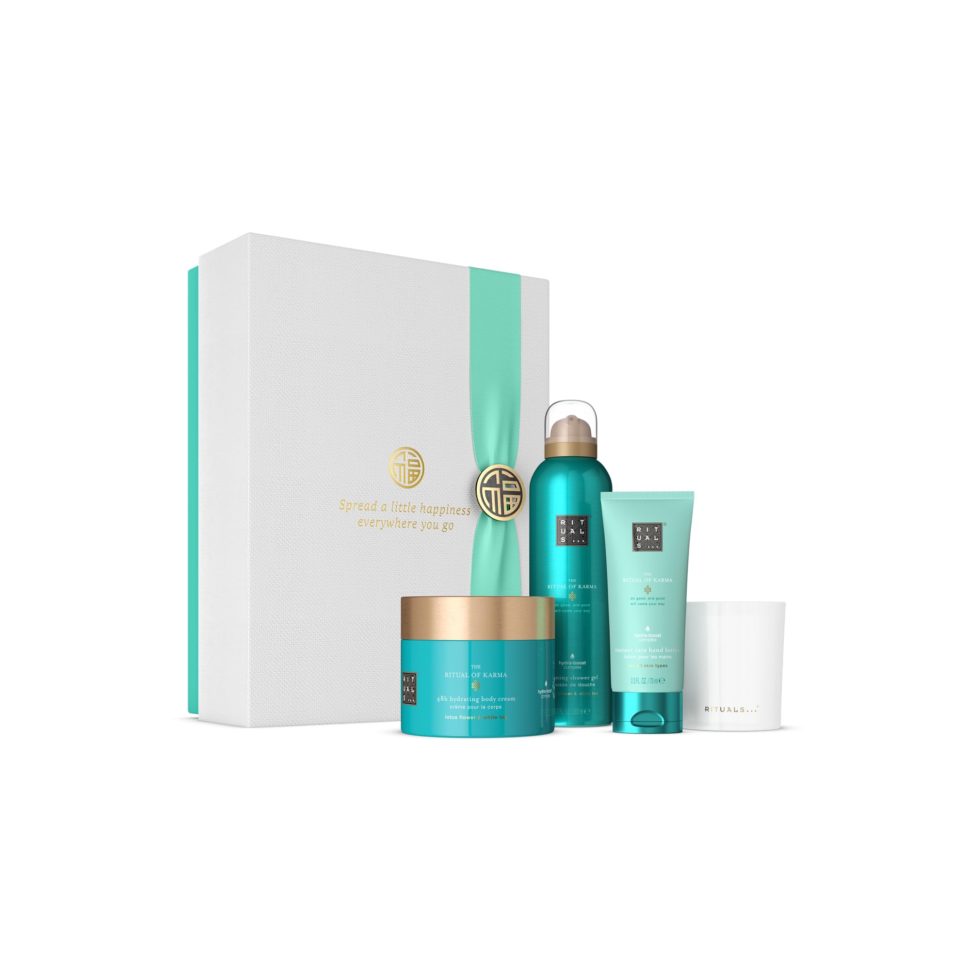 RITUALS Geschenkset The Ritual of Karma Large, Haut-, Bade- & Körperprodukte inklusive Kerze, pflegend und beruhigend mit Lotusblüte & Weißem Tee. Ein perfektes Geschenk für Weihnachten.