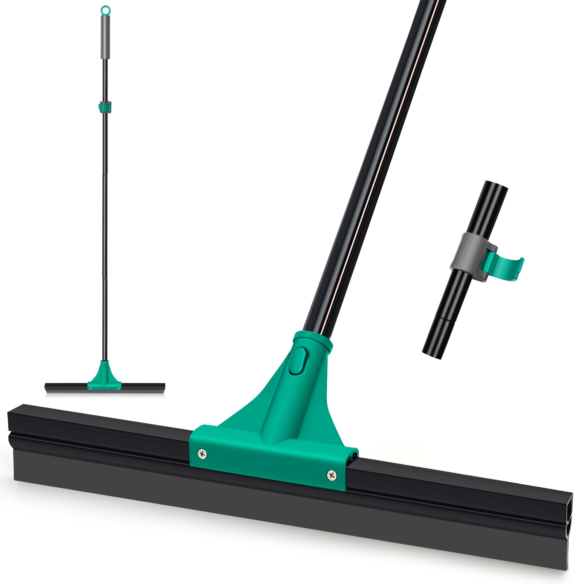 JEHONN Floor Squeegee Heavy Duty with 148 cm Long Handle, Rubber Scraper Broom for Wet Room Garage Concrete Bathroom Tile Marble Shower Glass Shop Deck Window Indoor Outdoor (Green)