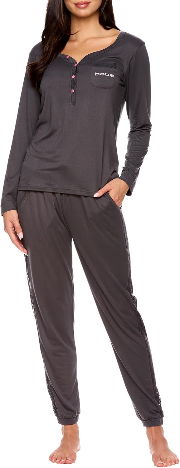 bebe Womens Pajama Set with Pockets - Long Sleeve Shirt and Pajama Pants Pj Set